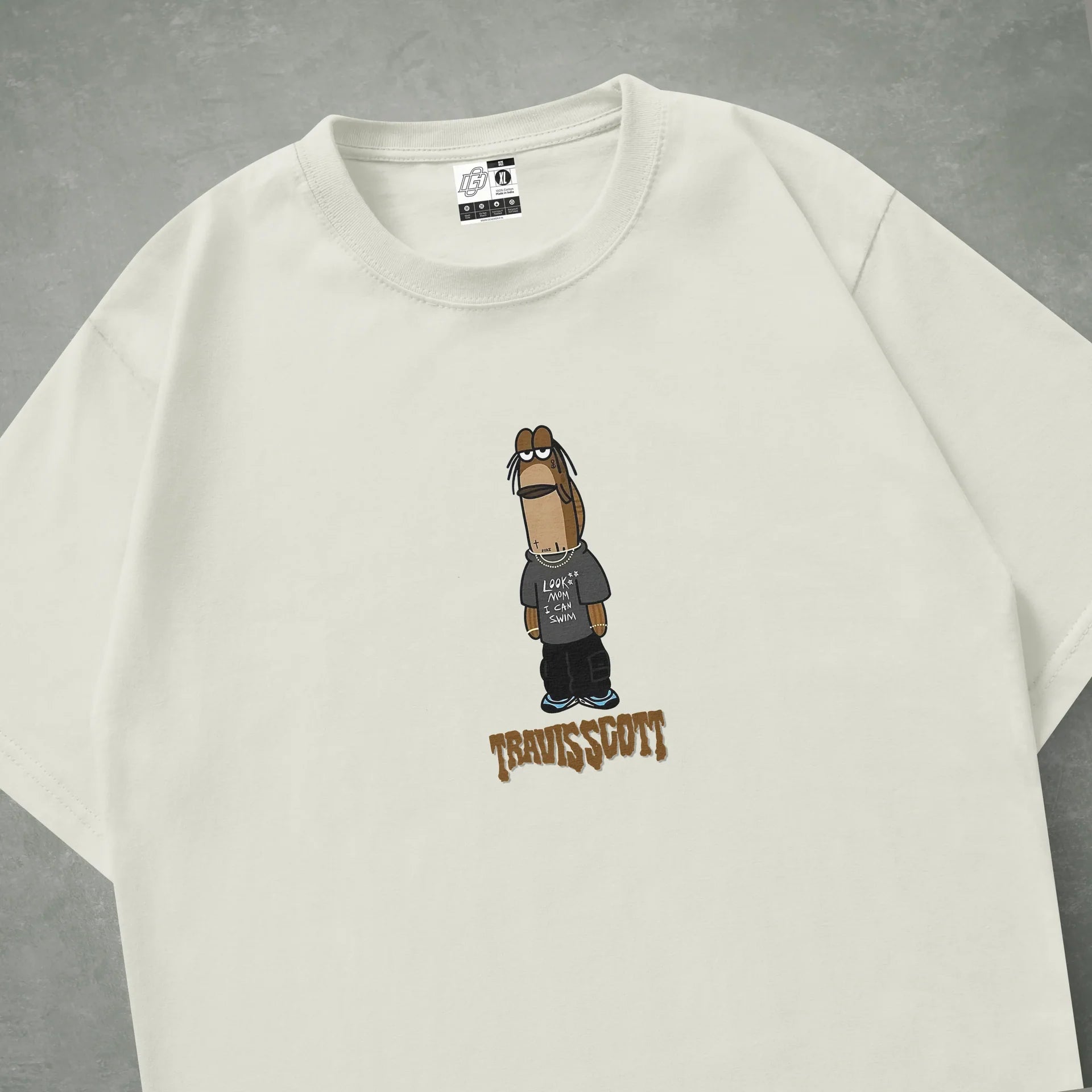 Travis Scott' text on a gray background